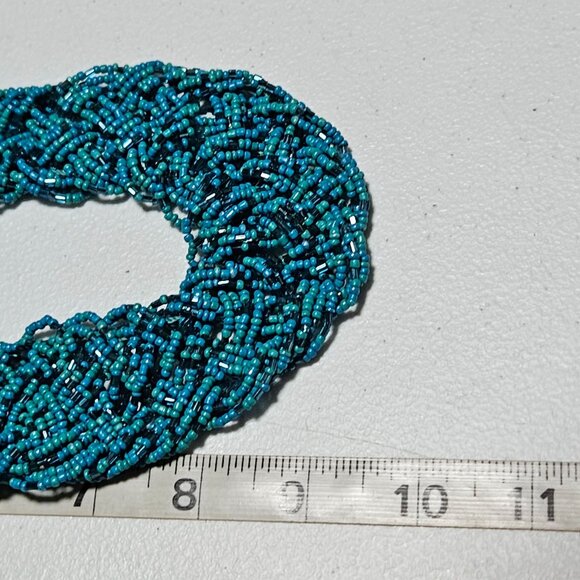Retro Handmade Turquoise Blue Seed Beaded Chunky Rope Necklace Glass Accents - Picture 6 of 6